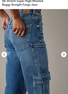 American Eagle High Rise Baggy Straight Cargo Pants Stretch Size 6 Short